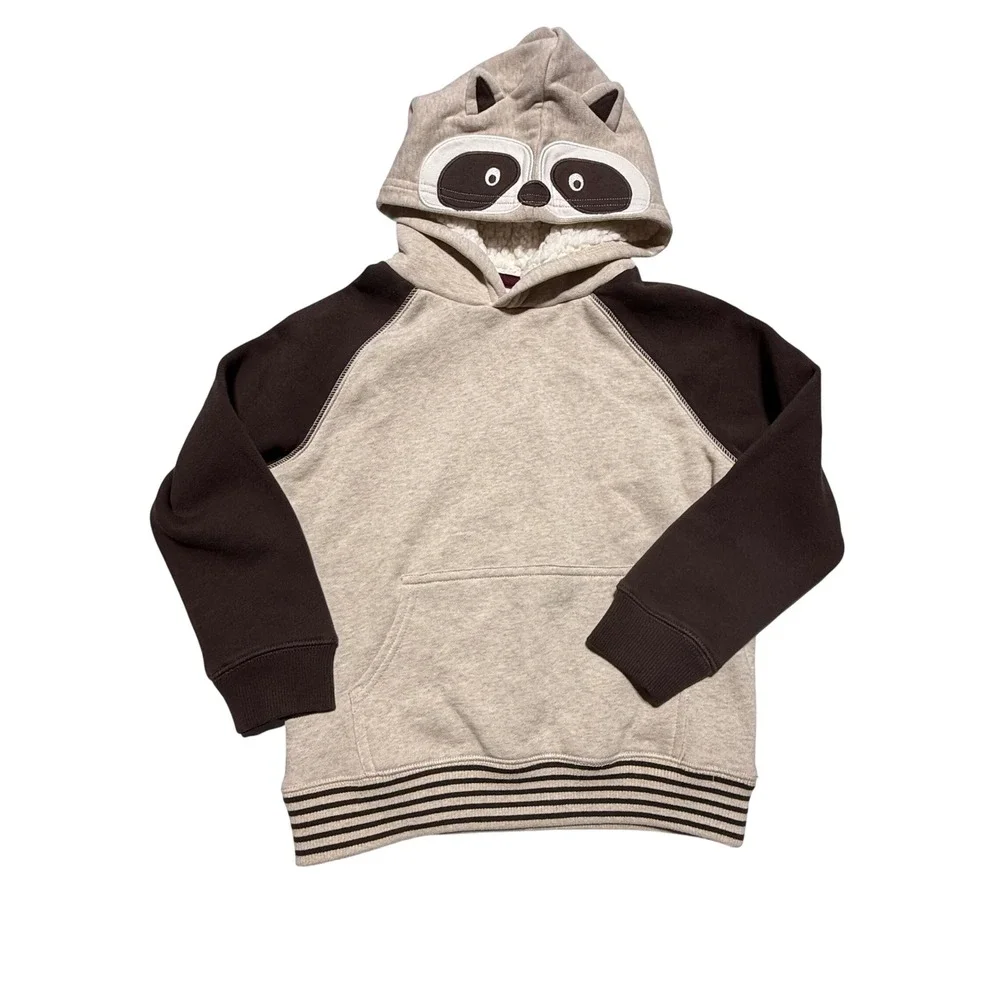 Gymboree Boys Raccoon Character Hoodie Sherpa Lined Hood Brown Tan 5T